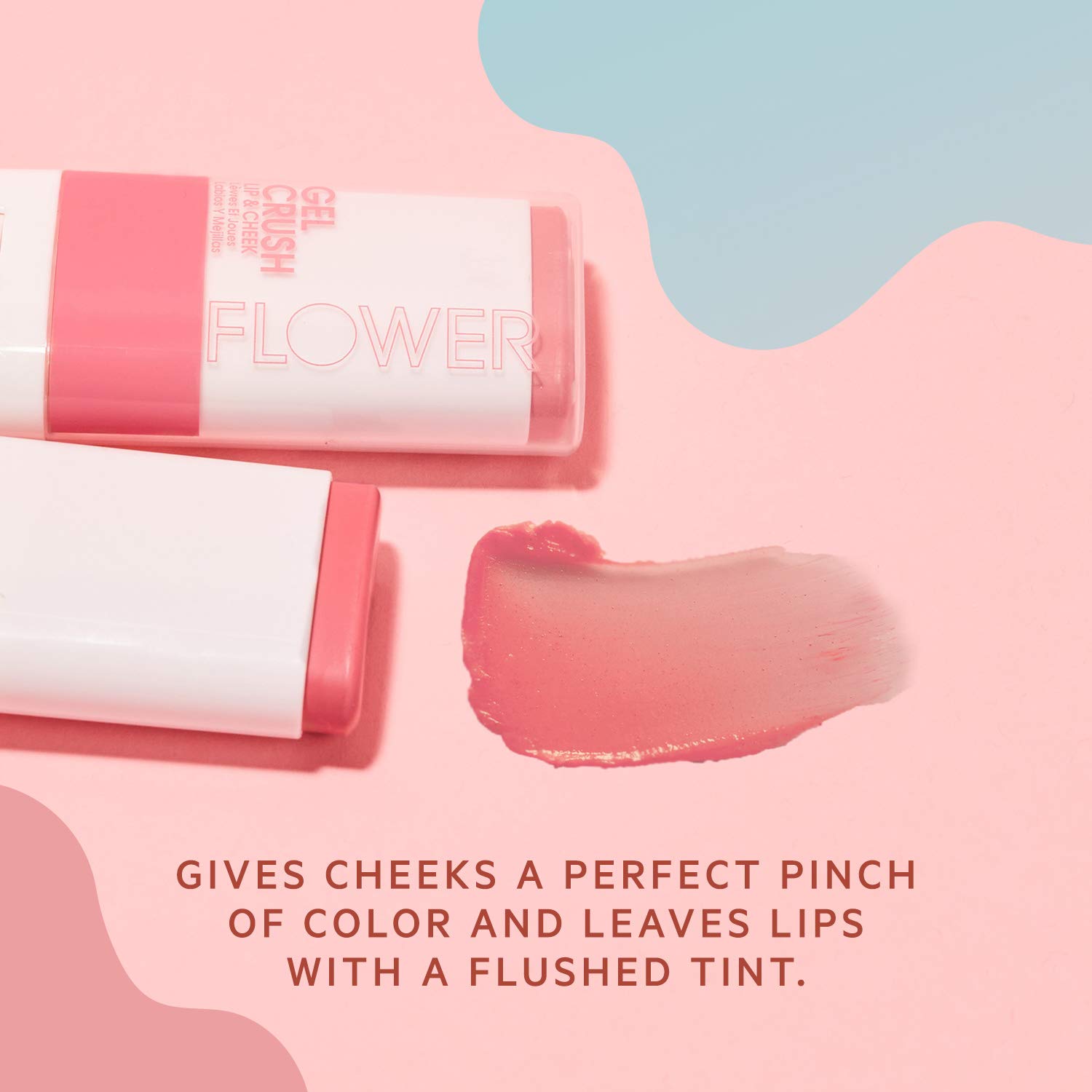 FLOWER BEAUTY Lip & Cheek Gel Crush | Cream Blush and Lips Tint in One Portable Multistick | Hydrating Burst of Color | (Strawberry)