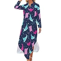 Colorful Stingray Pattern Women's Maxi Dress Long Sleeve Shirt Dress Print Casual Long Dress Beach Party Dresses