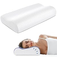 Memory Foam Contour Pillow Neck Support Cervical Bed Pillow Side Sleeper Relieve Neck Pain with Washable Zippered Soft Cover