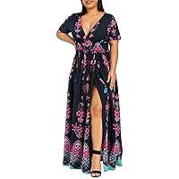 Women's Elegant Sexy Solid Off Shoulder Half Sleeve Plus Size High Low Maxi Dress Formal Gowns and Evening Dresses