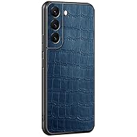 Slim Case for Samsung Galaxy S22/S22 Plus/S22 Ultra 5G, Genuine Leather Crocodile Case All-Inclusive Lens Shockproof TPU Bumper Protective Phone Cover,Blue,s22 6.1''