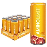 AminoLean Energy Drink – Sugar Free Amino Energy with Natural Caffeine & Vegan Amino Acids for No Jitters, Tingles, or Crash, Blood Orange, 12 Pack