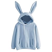 Hoodies for Women Teen Girls Bunny Ear Hoodie Cute Drawstring Sweatshirts Long Sleeve Tops Casual Pullover Tops