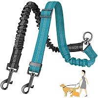 Two Dog Lead, 2 in 1 Upgraded Double Dog Leash Attachment Combine Adjustable Strap and Shock Absorbing Bungee No Tangle Dual Training Splitter for Different Size Dogs