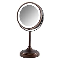 Ovente Lighted Vanity Mirror, Table Top, 360 Degree Rechargeable Double Sided Spinning 7'' Circle LED, 1X 7X Magnification, Ideal for Makeup & Grooming, USB Plug Operated, Antique Bronze MCTR70ABZ1X7X