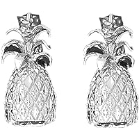 Fruit Earrings | Sterling Silver 3D Pineapple Lever Back Earrings - Made in USA