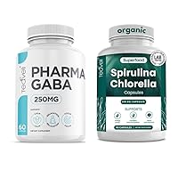Premium Spirulina Chlorella Capsules and Pharma GABA Supplement Bundle.
