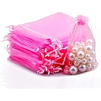 G2PLUS Organza Bags 5×7 Inches, 100PCS Pink Organza Gift Bags with Drawstring, Organza Mesh Jewelry Pouches, Sheer Candy Bags for Christmas, Wedding Party Favors