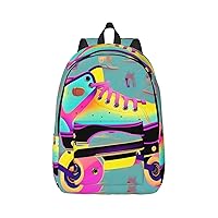 Colorful Roller Skates Print Canvas Laptop Backpack Outdoor Casual Travel Bag Daypack Book Bag For Men Women