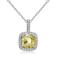 Ice Gems Sterling Silver Gemstone Birthstone & White Topaz Cushion-Cut Necklace