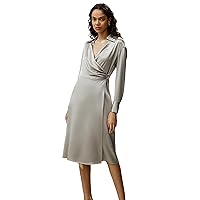 LilySilk 22 Momme 100% Mulberry Silk Wrap Dress Collared Formal Midi Length Formal Style Timeless Dress for Ladies