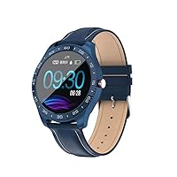 Smart Watch Full Touch Steel Box Leather Table with Heart Rate Monitor Smart Watch Business Android iOS,Benrenshangmao (Color : Blue)