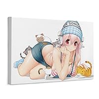 Super Sonico Anime Posters Kawaii Girls Swimsuit Cartoon Aesthetic Poster (3) Wall Art Paintings Canvas Wall Decor Home Decor Living Room Decor Aesthetic 16x20inch(40x51cm) Frame-Style