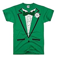St Patricks Day Shirt for Men - Green Tuxedo Mens Tux Tshirt, Funny Irish Collarless Pub Costume Graphic Tee Shirts
