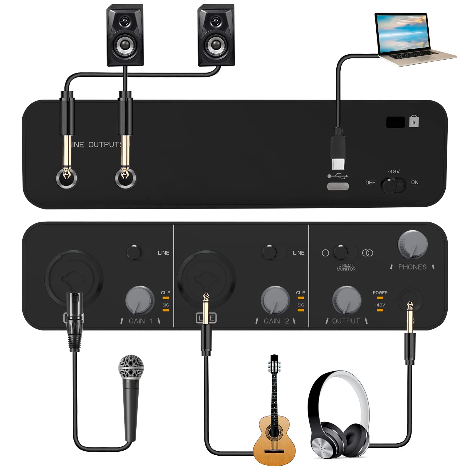 PC　Play　Amazon　Mua　Interface　Audio　Podcasting　Plug　Ultra-low　for　Wrugste　Latency　Interafce　for　2023　trên　Power　USB　24Bit/192kHz　+48V　XLR　chính　Streaming　Noise-Free　Phantom　Recording　Mỹ　and　and　Audio　hãng
