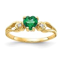 14k Yellow Gold 5mm Love Heart Emerald Diamond Ring Size 6.00 Jewelry for Women