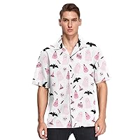 Halloween Pink Ghosts Pumpkin Hawaiian Shirt for Men,Men's Casual Button Down Shirts Short Sleeve for Men S