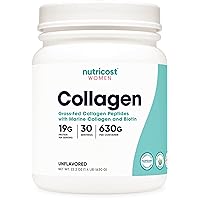 Nutricost Collagen for Women 30 Servings (Unflavored) - Grass-Fed Collagen Peptides with Marine Collagen and Biotin, Type I, II, and III Collagen, Non-GMO & Gluten Free