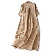 Women's 2023 Summer Casual Lace-Up Waist-Defined Dress Short Sleeve Fashion Loose Comfy Midi Dress with Pockets