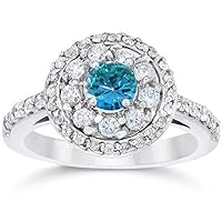 P3 POMPEII3 1 5/8ct Blue Diamond Double Halo Vintage Engagement Ring 14K White Gold