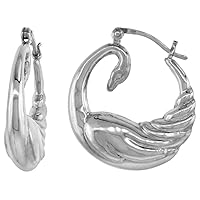 3 sizes Sterling Silver Creole Swan Hoop Earrings for Women Click Top High Polished
