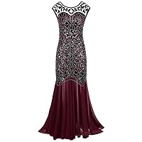 Vintage Female Sequins String Beads Long Evening Dress Formal Round Collar Lace Long Lady Party