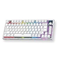 FANTECH MAXFIT81 Wireless Mechanical Keyboard PBT Keycaps RGB 75% Gaming Keyboard with Customizable OLED Display & Knob, Hot Swappable Modular Sound Proofing Base, Gateron Yellow Switch, White
