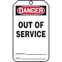 Signs, Safety Tag,Danger Out of Service & Std Back,25/Pk,Pf-Cardstock