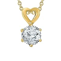 1.5CT Round Brilliant D/VVS1 Diamond Solitaire Heart Pendant Chain 14K White Gold Over 925 Sterling Silver