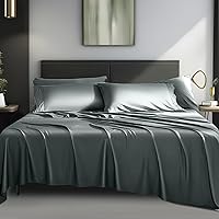 Shilucheng 6-Piece Sheets Set，Rayon Derived from Bamboo_ Sheets, Cooling & Breathable Bed Sheets, Silky Bedding Sheets & Pillowcases, 16 Inch Deep Pockets(Queen,Dark Grey)