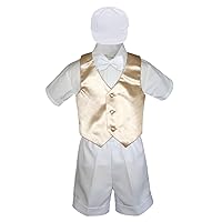 5pc Formal Baby Toddler Boys Champagne Vest White Shorts Suit Cap S-4T (2T)