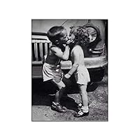 Posters Young Love First Kiss Children Kissing Boy And Girl First Love Cute Children Vintage Poster Canvas Painting Posters And Prints Wall Art Pictures for Living Room Bedroom Decor 16x20inch(40x51c