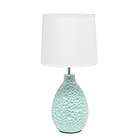 Simple Designs LT2003-BLU Textured Stucco Ceramic Oval Table Lamp with White Fabric Shade, Blue