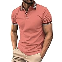 Mens Polo Shirts 2024 Summer Short Sleeve Casual Slim Fit Button Up Contrast Collar Golf Shirt Beach Wear T Shirts