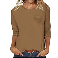 Womens Tops 3/4 Sleeve Crewneck Cute Shirts Casual Solid Color Trendy Tops Three Guarter Length T Shirt Summer Pullover