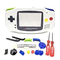 White Color GBA Extra Housing Shells Full Set Limited Replacement, for Gameboy Advanced Handheld Console, DIY SFC / SNES Edition Outer Case Covers W/ Protective Screen, Buttons, Screws, Tool