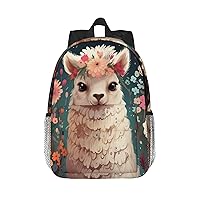 Flower Alpaca Print Backpack for Women Men Lightweight Laptop Bag Casual Daypack Laptop Backpacks 15 Inch