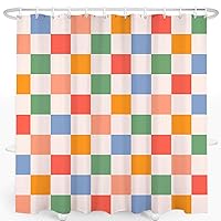Checkered Shower Curtain, Retro Vintage 60s 70s Shower Curtain Vintage Washable Waterproof Fabric Bath Curtains Set for Bathroom Decor with 12 Hooks, 72x72 Inches(03)