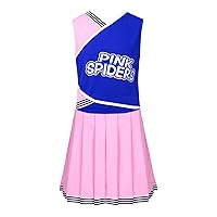 Kids Girls 2Pcs Cheerleading Uniform Outfits Sleeveless Letter Print Crop Tops with Pleated Skirt Set