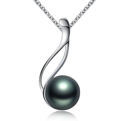 VIKI LYNN Tahitian Cultured Black Pearl Pendant Necklace 9-10mm Round Sterling Silver Anniversary Gifts for Women