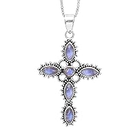 Cross Necklace in 925 Sterling Silver Moonstone Cross Pendant Necklace Jewelry Gift for Women Men Girls 16