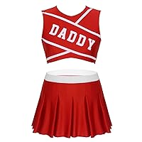 Women 2 Pieces Cheerleading Uniforms Crop Top with Pleated Mini Skirts Cheer Leader Fancy Dress Costumes Red Large