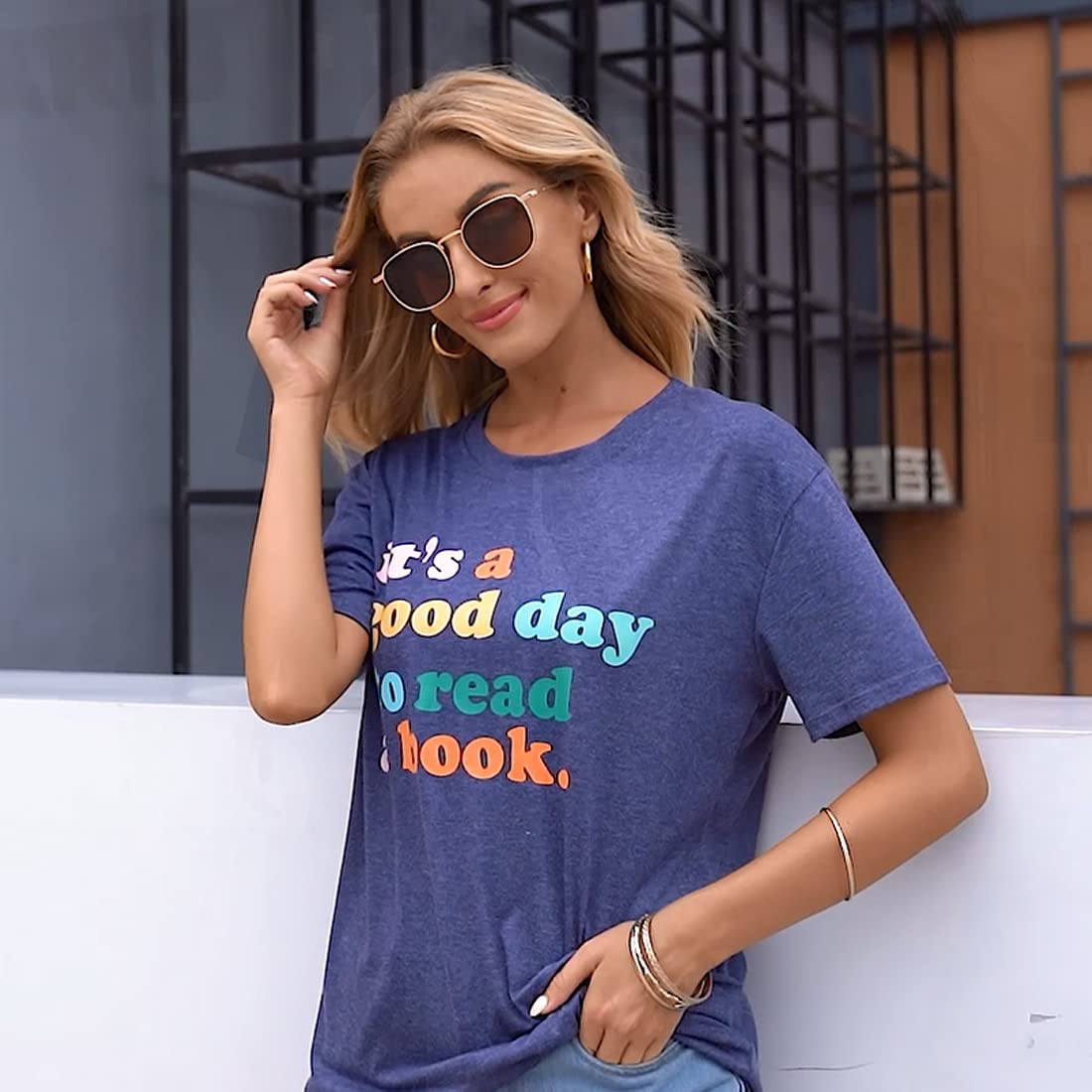 Teacher Shirts Women It's a Good Day to Read a Book Letter Print Graphic Tee Reading Book Shirt Book Lovers Gift Tops