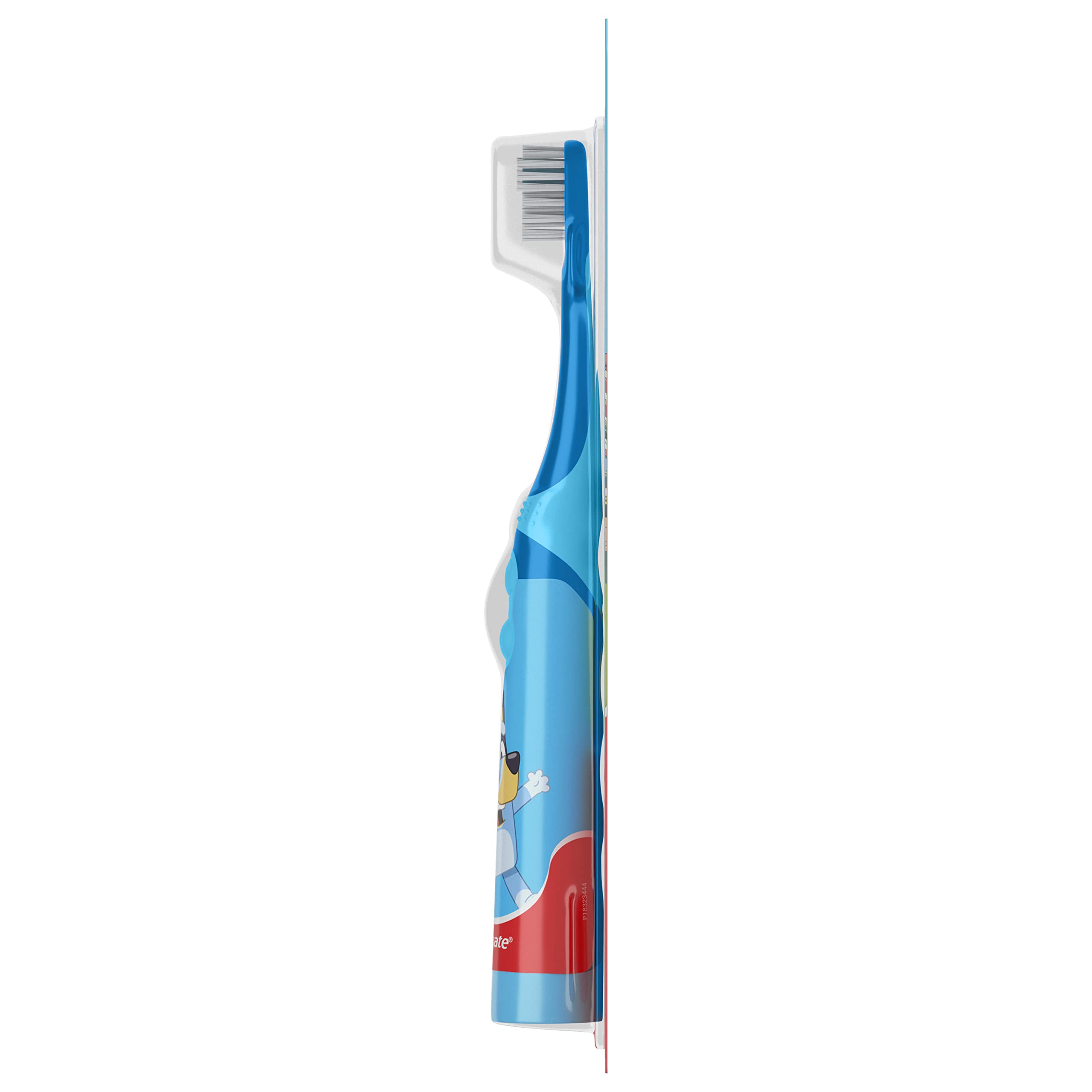Colgate Kids Battery Powered Toothbrush with Included AA Battery, Extra Soft Bristles, Flat-Laying Handle to Prevent Rolling, Bluey Toothbrush, 1 Pack