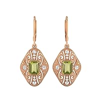 8X6 MM Emerald Cut Peridot Gemstone 925 Sterling Silver Filigree Dangle Handmade Earrings
