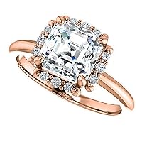 18K Solid Rose Gold Handmade Engagement Ring, 2.50 CT Asscher Cut Moissanite Solitaire Ring Diamond Wedding Ring for Women/Her, Anniversary Precious Gifts, VVS1 Colorless