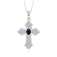 Rylos Cross Necklace: Gemstone & Diamond Sterling Silver 925 Pendant - 7X5MM Birthstone - 18 Chain - Elegant Jewelry