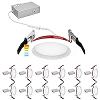 LUXRITE 12-Pack 4 Inch Ultra Thin LED Fire Rated Recessed Lights, 5CCT 2700K/3000K/3500K/4000K/5000K, 2 Hour Fire Rating, 800LM, Dimmable Wafer Lights, Baffle, IC & Wet Rated, UL, No Tenmat Needed