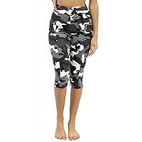 Women's Army Capri Sweatpants - Cotton Blend Camouflage Cargo Joggers with Pockets