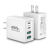 [2 Pack] USB C Wall Charger, 40W 4-Port Fast Charging Block, Dual Port QC+PD 3.0 Power Adapter Multiport Wall Plug Type C Brick for iPhone 15 14 Pro Max 13 12 11 XS XR 8 7 Plus, Tablets, Cube Charger